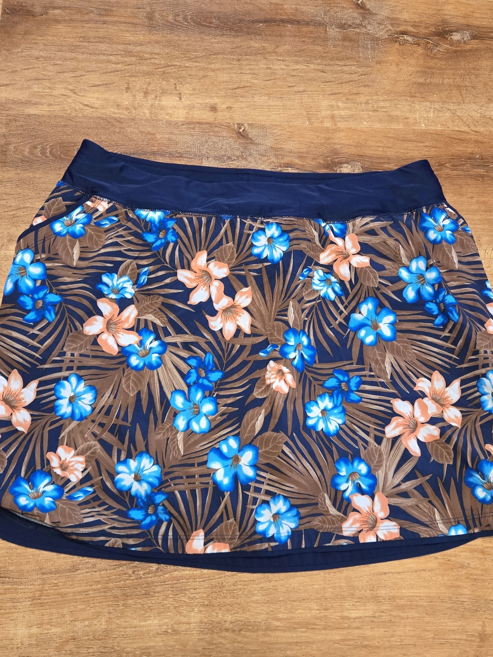 Lands' End Navy Bikini Skirt with Blue and Peach Floral Print 18W